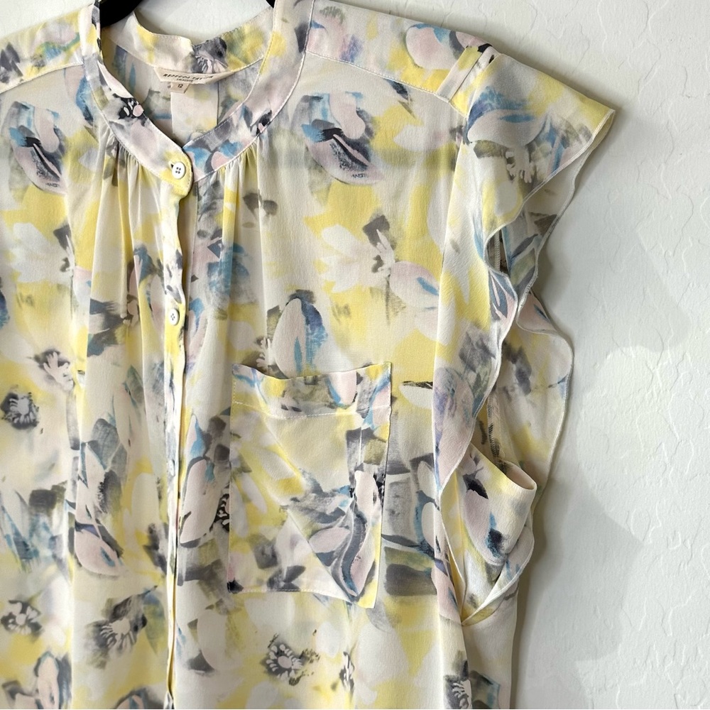 Rebecca Taylor Floral Blouse in Yellow and Blue